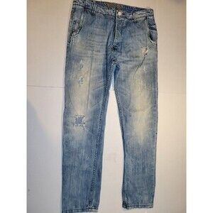 Desigual Men Jeans Regular Straight Size W34 L32 Button Fly Ripped 5 Pocket Blue